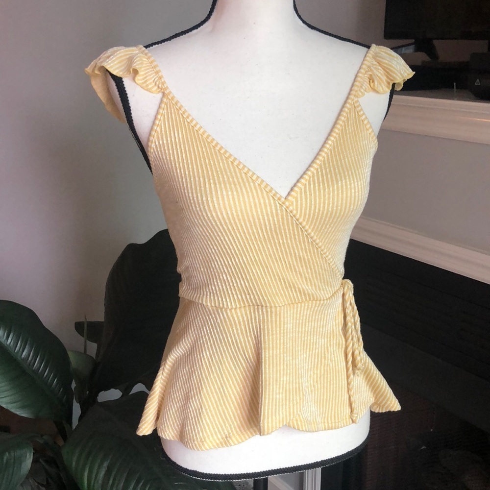 Yellow frilly vneck tank
